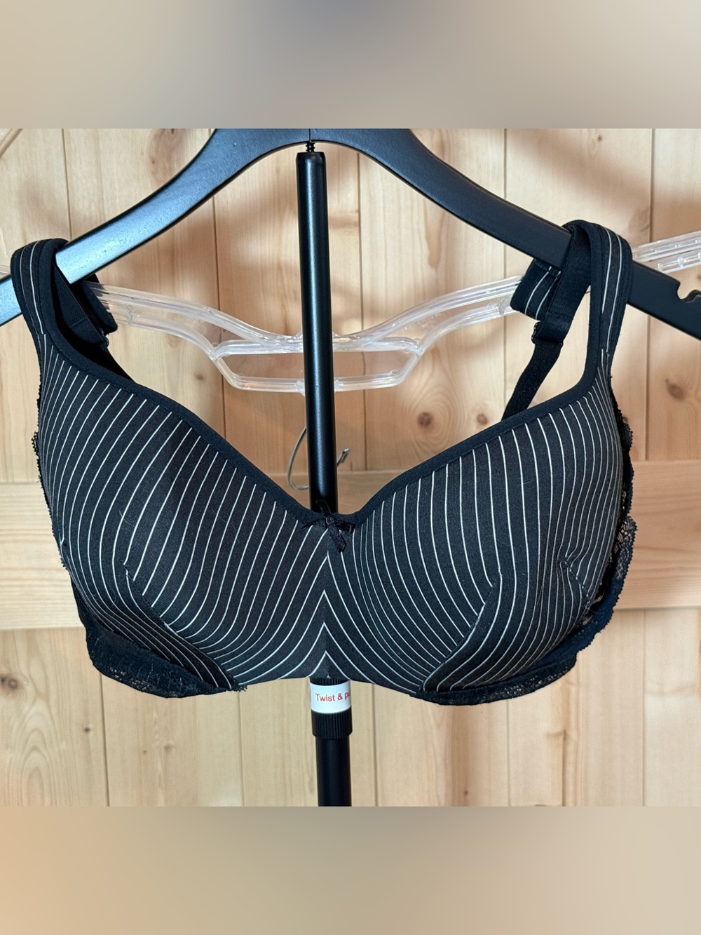 Cacique Black Pinstripe Underwire T-Shirt Bra